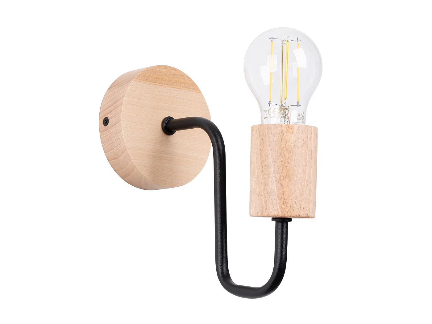 Lampa ścienna loft TIMBO, stal/drewno - 1 źródło - L.8 x H.18.5 cm - czarny/naturalne drewno 3627504 - obrazek 1