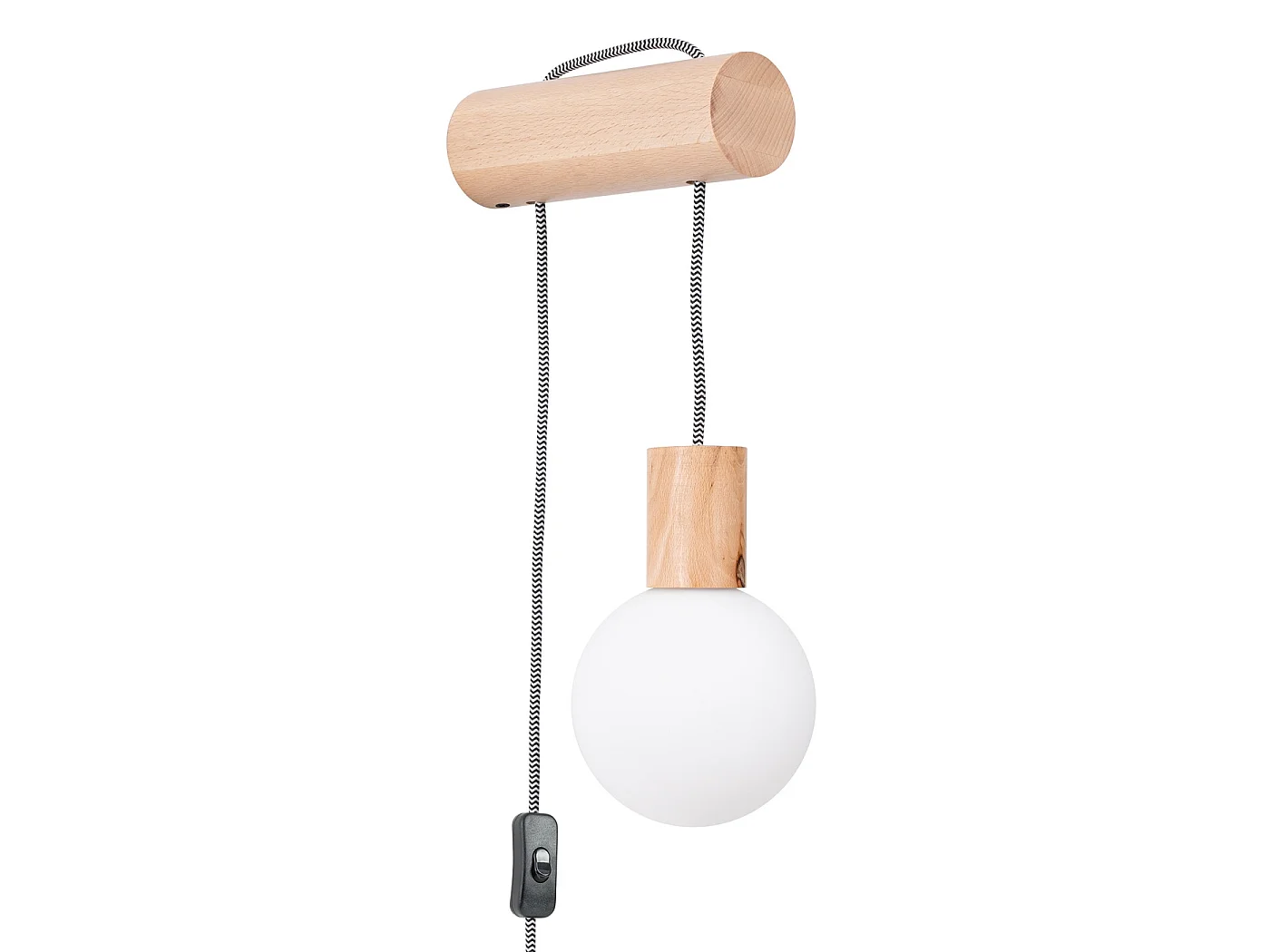 Lampa ścienna loft NIMBI, drewno/szkło - 1 źródło - L.6 x H.67 cm - naturalne drewno/biały/czarny 3627520 - obrazek 1