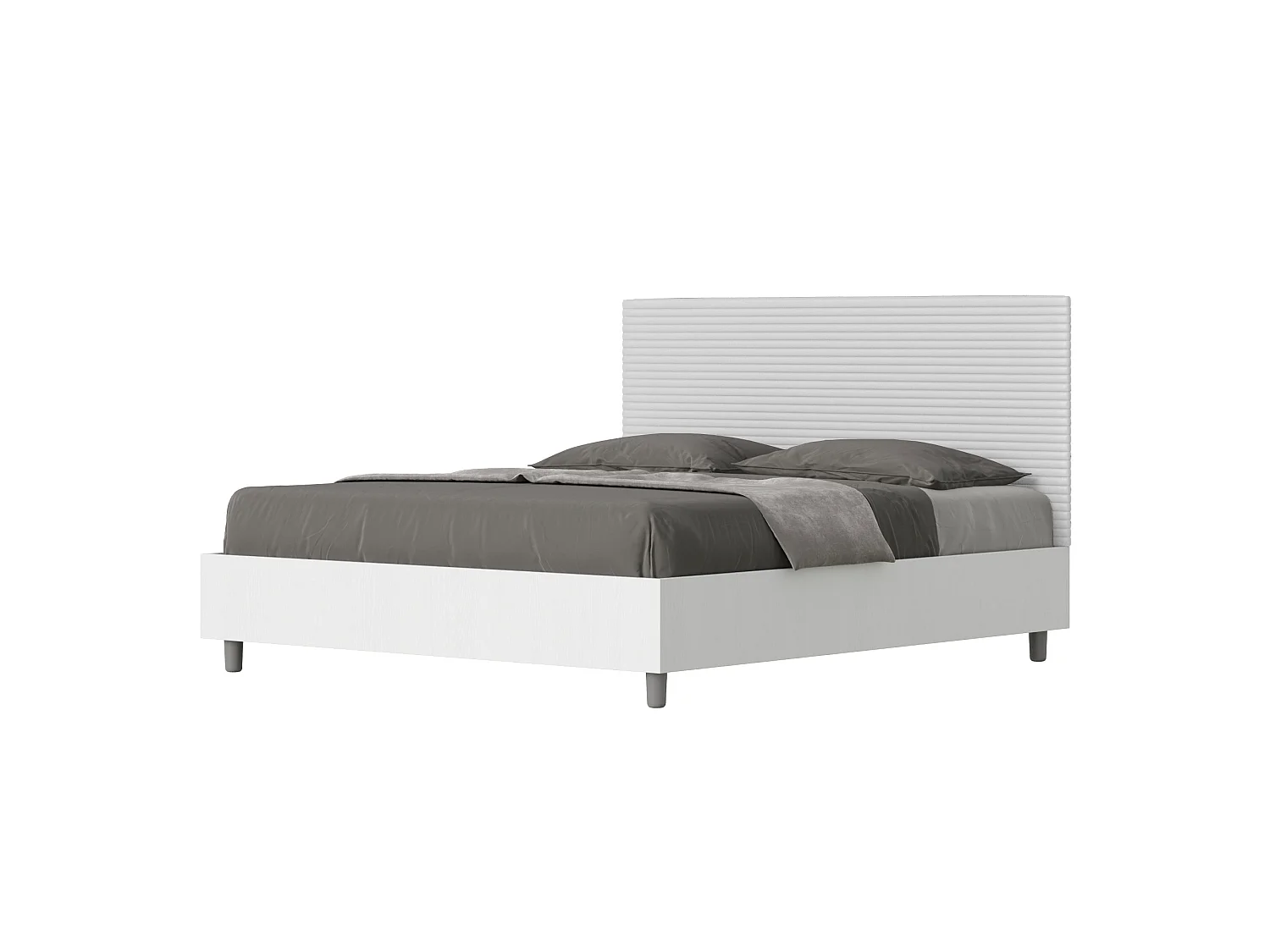 Łóżko wyposażone w stelaż z listwami 160x200 konstrukcja Frassino biała zagłówek sztucznej skóry Biały Level 3601739 - obrazek 1