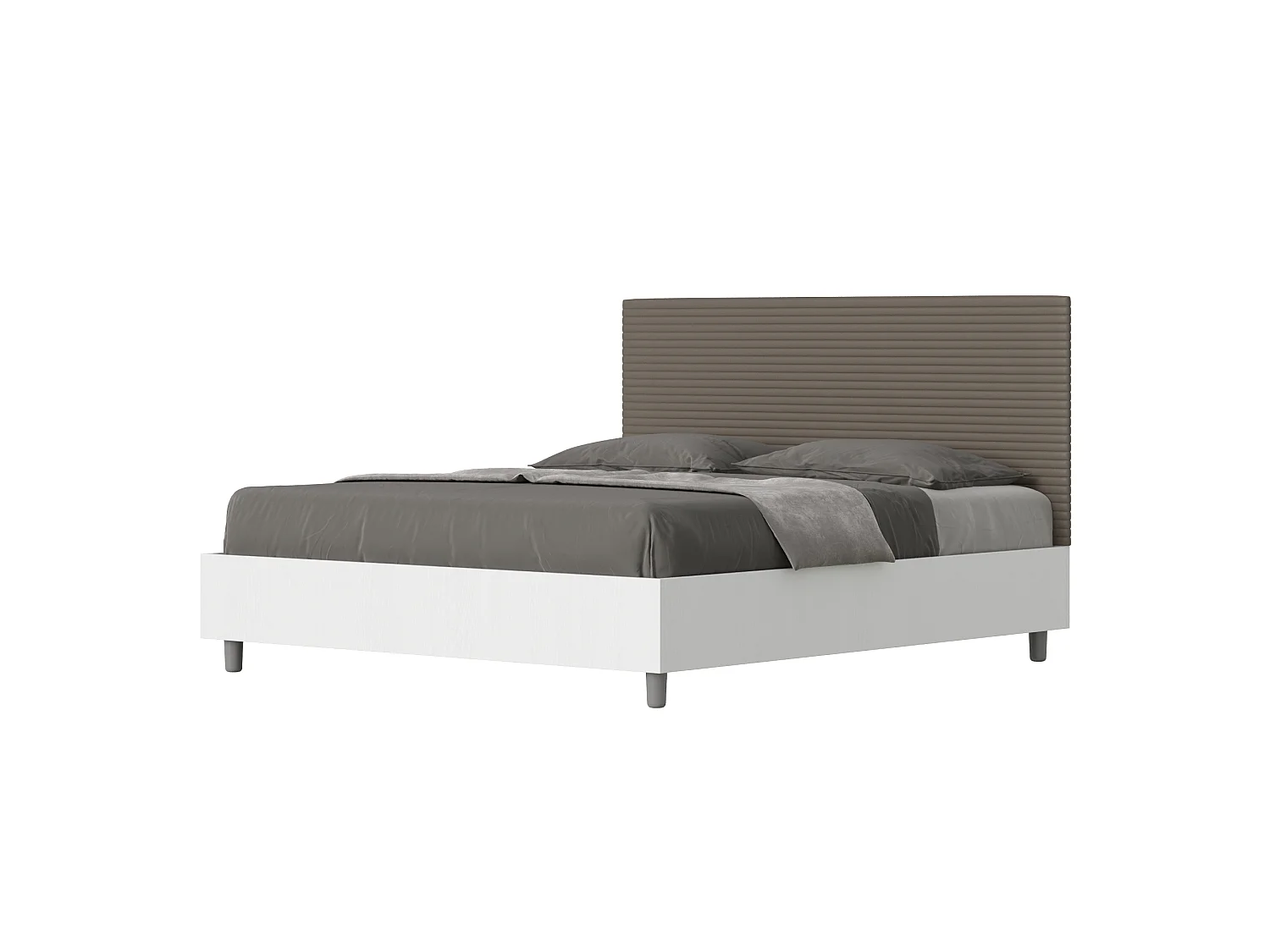 Łóżko wyposażone w stelaż z listwami 160x200 konstrukcja Frassino biała zagłówek sztucznej skóry cappuccino Level 3602909 - obrazek 1