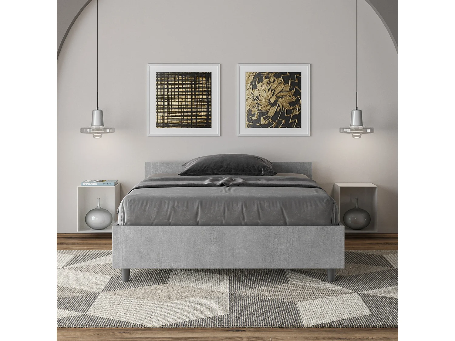Łóżko wyposażone w stelaż z listwami 120x190 cementu Nuamo 1314485 - obrazek 1