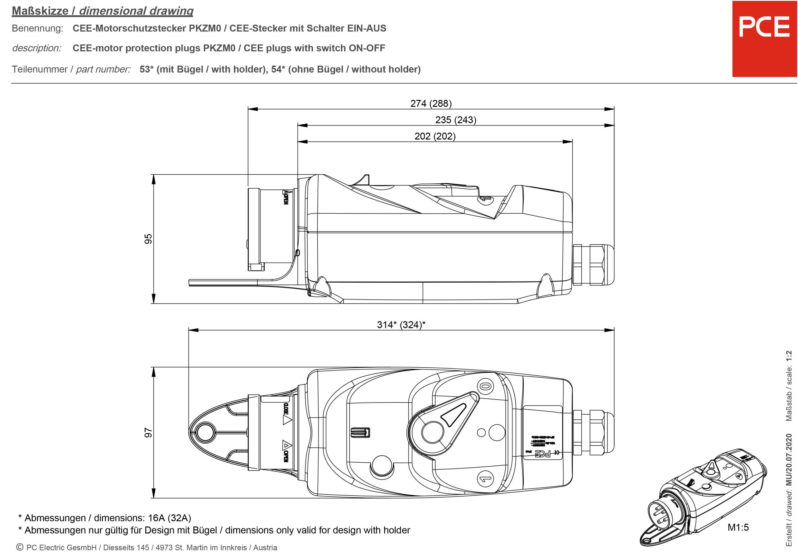 Złącze silnikowe CEE PCE 540251001 32 A 400 V - obrazek 1