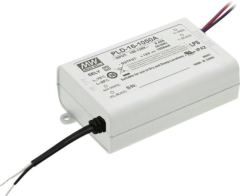 MEAN WELL PLD-16-350B Sterownik LED Stałonaprądowy 16 W 0.35 A 24 - 48 V/DC nie nadaje się do ściemniania 1 szt. - obrazek 1