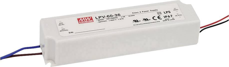 MEAN WELL LPV-60-15 Transformator LED Stałonapięciowy 60 W 0 - 4 A 15 V/DC nie nadaje się do ściemniania, Zabezpieczenie - obrazek 1