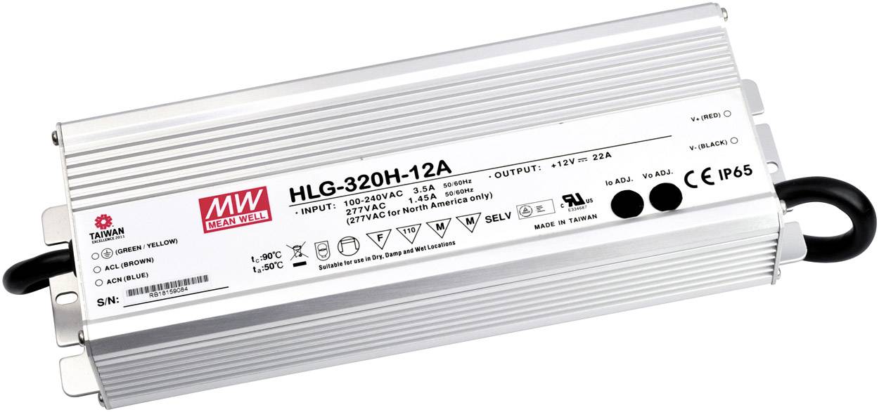 MEAN WELL HLG-320H-15A Sterownik LED, Transformator LED Stałonapięciowy, Stałonaprądowy 285 W 19 A 15 V/DC Układ PFC, Za - obrazek 1