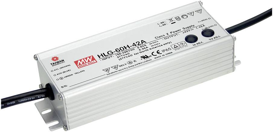MEAN WELL HLG-60H-24B Sterownik LED, Transformator LED Stałonapięciowy, Stałonaprądowy 60 W 2.5 A 14.4 - 24 V/DC Ściemni - obrazek 1