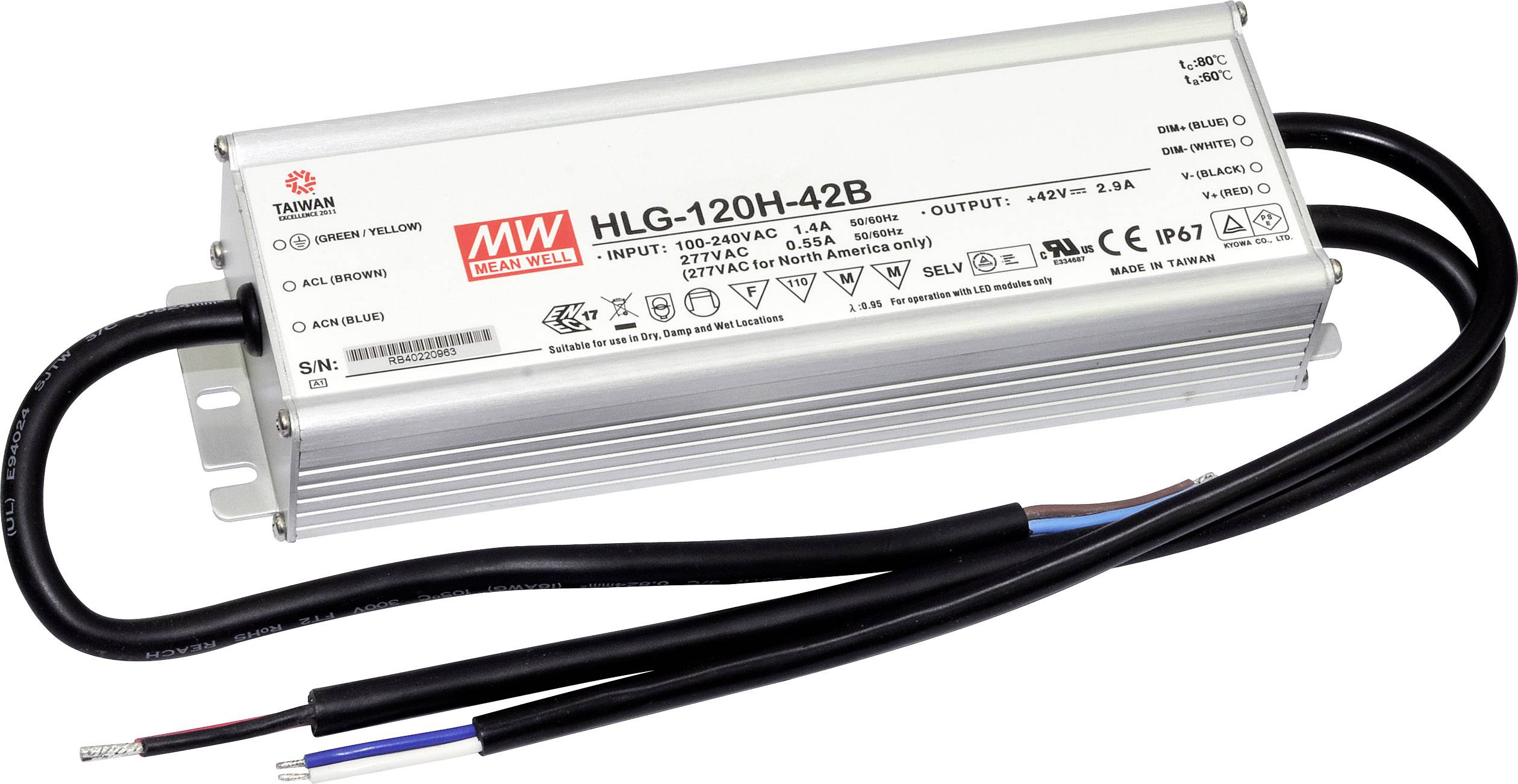 MEAN WELL HLG-120H-24B Sterownik LED, Transformator LED Stałonapięciowy, Stałonaprądowy 120 W 5 A 12 - 24 V/DC Ściemniac - obrazek 1