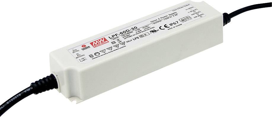 MEAN WELL LPF-60-30 Sterownik LED, Transformator LED Stałonapięciowy, Stałonaprądowy 60 W 2 A 18 - 30 V/DC nie nadaje si - obrazek 1