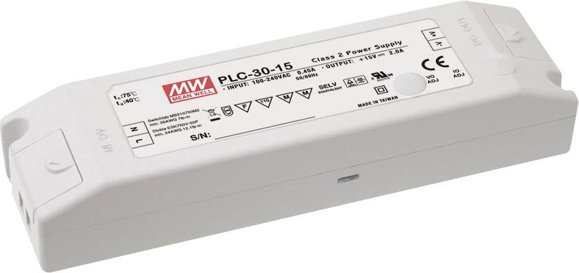 MEAN WELL PLC-30-36 Sterownik LED, Transformator LED Stałonapięciowy, Stałonaprądowy 30 W 0 - 0.84 A 36 V/DC nie nadaje - obrazek 1