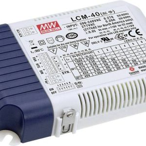 MEAN WELL LCM-40 Sterownik LED Stałonaprądowy 42 W 0.35 – 1.05 A 2 – 80 V/DC Układ PFC, Zabezpieczenie przed przeciążeni MEAN WELL LCM-40 Sterownik LED Stałonaprądowy 42 W 0.35 – 1.05 A 2 – 80 V/DC Układ PFC, Zabezpieczenie przed przeciążeni