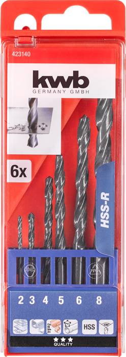 kwb 423140 HSS Zestaw wierteł krętych do metalu 6 szt. 2 mm, 3 mm, 4 mm, 5 mm, 6 mm, 8 mm DIN 338 uchwyt prosty 1 szt. - obrazek 1