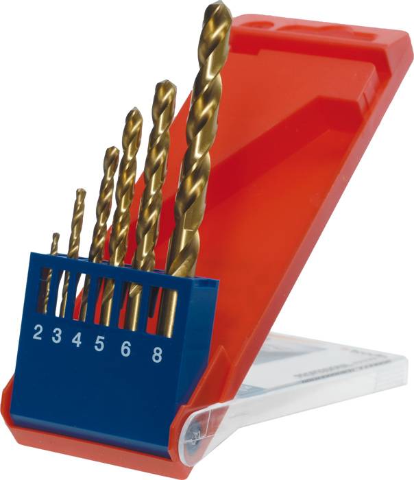 kwb 427040 HSS Zestaw wierteł krętych do metalu 6 szt. 2 mm, 3 mm, 4 mm, 5 mm, 6 mm, 8 mm M2 DIN 338 uchwyt prosty 1 szt - obrazek 1