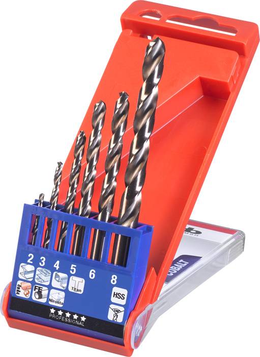 kwb 428040 HSS-Co Zestaw wierteł krętych do metalu 6 szt. 2 mm, 3 mm, 4 mm, 5 mm, 6 mm, 8 mm M35 DIN 338 uchwyt prosty 1 - obrazek 1