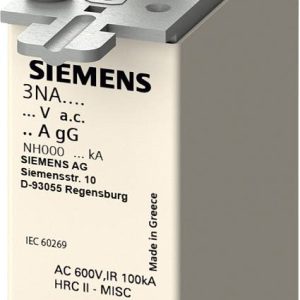 Siemens 3NA38176KJ Bezpiecznik użytkowy Kompatybilne bezpieczniki o rozmiarze 000 – 4 Rozmiar bezpiecznika = 0 40 A 690