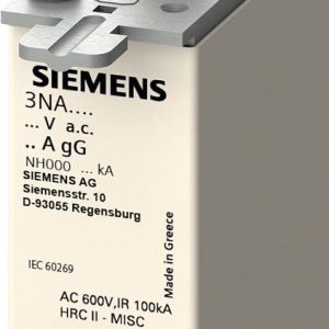 Siemens 3NA38206KJ Bezpiecznik użytkowy z mechanicznym wskaźnikiem stanu bezpiecznika Kompatybilne bezpieczniki o rozmia