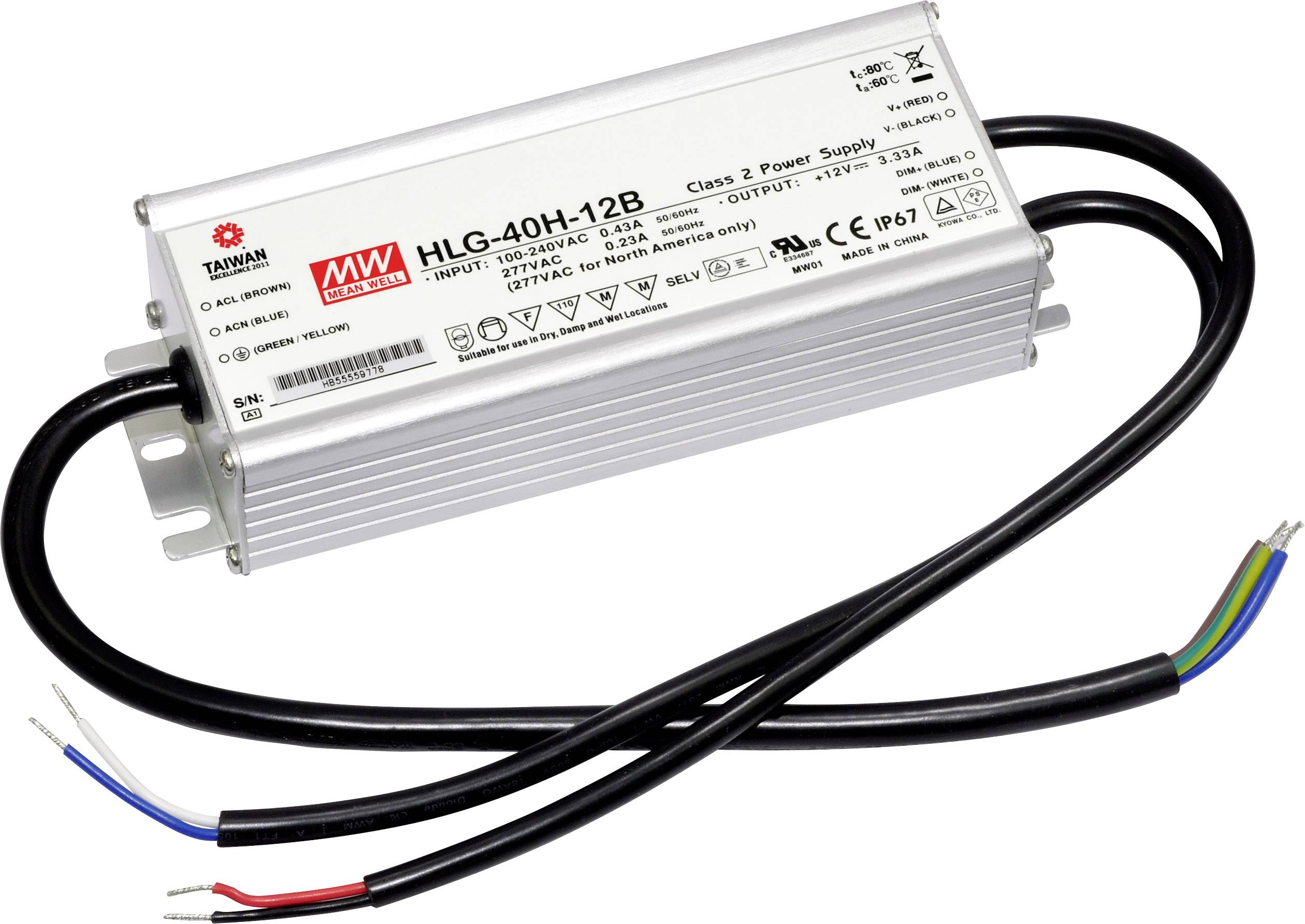 MEAN WELL HLG-40H-24B Sterownik LED, Transformator LED Stałonapięciowy, Stałonaprądowy 40 W 1.67 A 14.4 - 24 V/DC Ściemn - obrazek 1