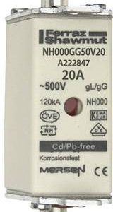 Mersen 1B637.000000 Bezpiecznik NH Kompatybilne bezpieczniki o rozmiarze 000 – 4 Rozmiar bezpiecznika = 000 20 A 500 V 1