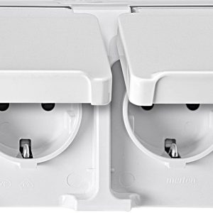Merten 2 x Osprzęt elektroinstalacyjny do pomieszczeń wilgotnych Komplet Gniazdo sieciowe z klapką AQUASTAR biały 407494