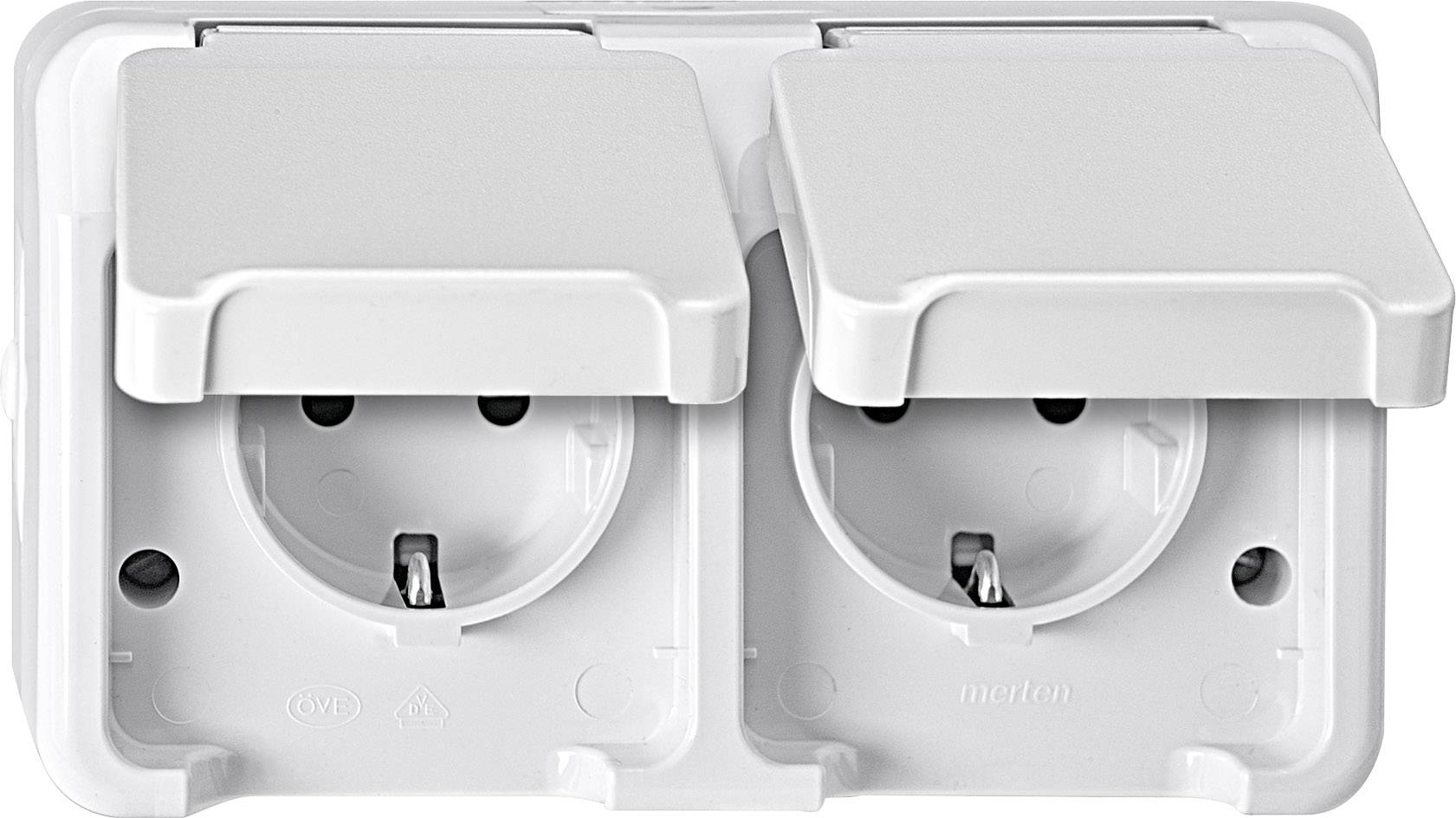 Merten 2 x Osprzęt elektroinstalacyjny do pomieszczeń wilgotnych Komplet Gniazdo sieciowe z klapką AQUASTAR biały 407494 - obrazek 1