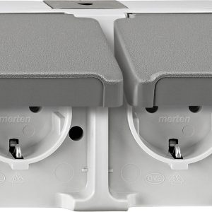 Merten 2 x Osprzęt elektroinstalacyjny do pomieszczeń wilgotnych Komplet Gniazdo sieciowe z klapką AQUASTAR szary błyszc