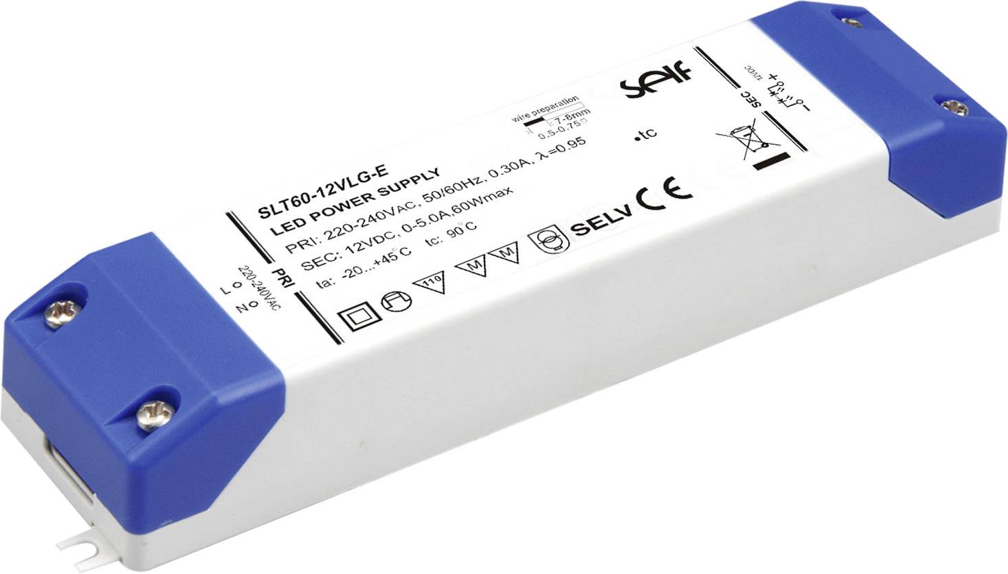 Self Electronics SLT60-12VLG-E Sterownik LED Stałonapięciowy 60 W 0 - 5 A 12.0 V/DC Możlowość stosowania w meblach, nie - obrazek 1