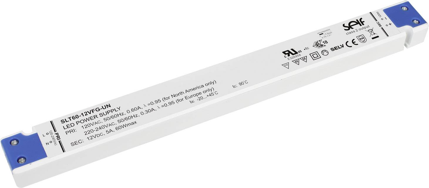 Self Electronics SLT60-12VFG-UN Sterownik LED Stałonapięciowy 60 W 0 - 5 A 12.0 V/DC Możlowość stosowania w meblach, nie - obrazek 1