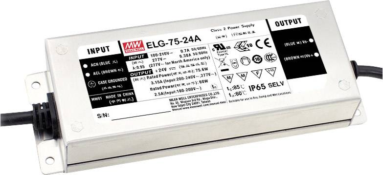 MEAN WELL ELG-75-12DA-3Y Sterownik LED Stałonapięciowy, Stałonaprądowy 60.0 W 5 A 6 - 12 V/DC Ściemniacz, Dali, Układ PF - obrazek 1