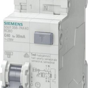 Wyłącznik różnicowoprądowy Siemens 5SU1356-7KK10, 1-biegunowy + N, C 10 A 0,03 Wyłącznik różnicowoprądowy Siemens 5SU1356-7KK10, 1-biegunowy + N, C 10 A 0,03