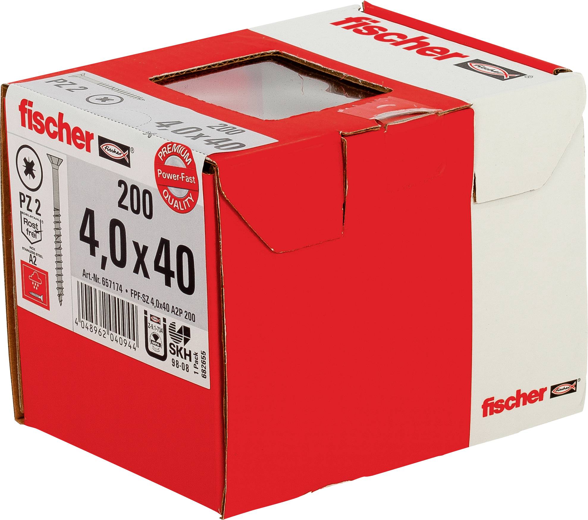 Fischer 657174 Wkręt o łbie stożkowym płaskim 4 mm 40 mm Krzyżakowy PZ cynkowany galwanicznie 200 szt. - obrazek 1