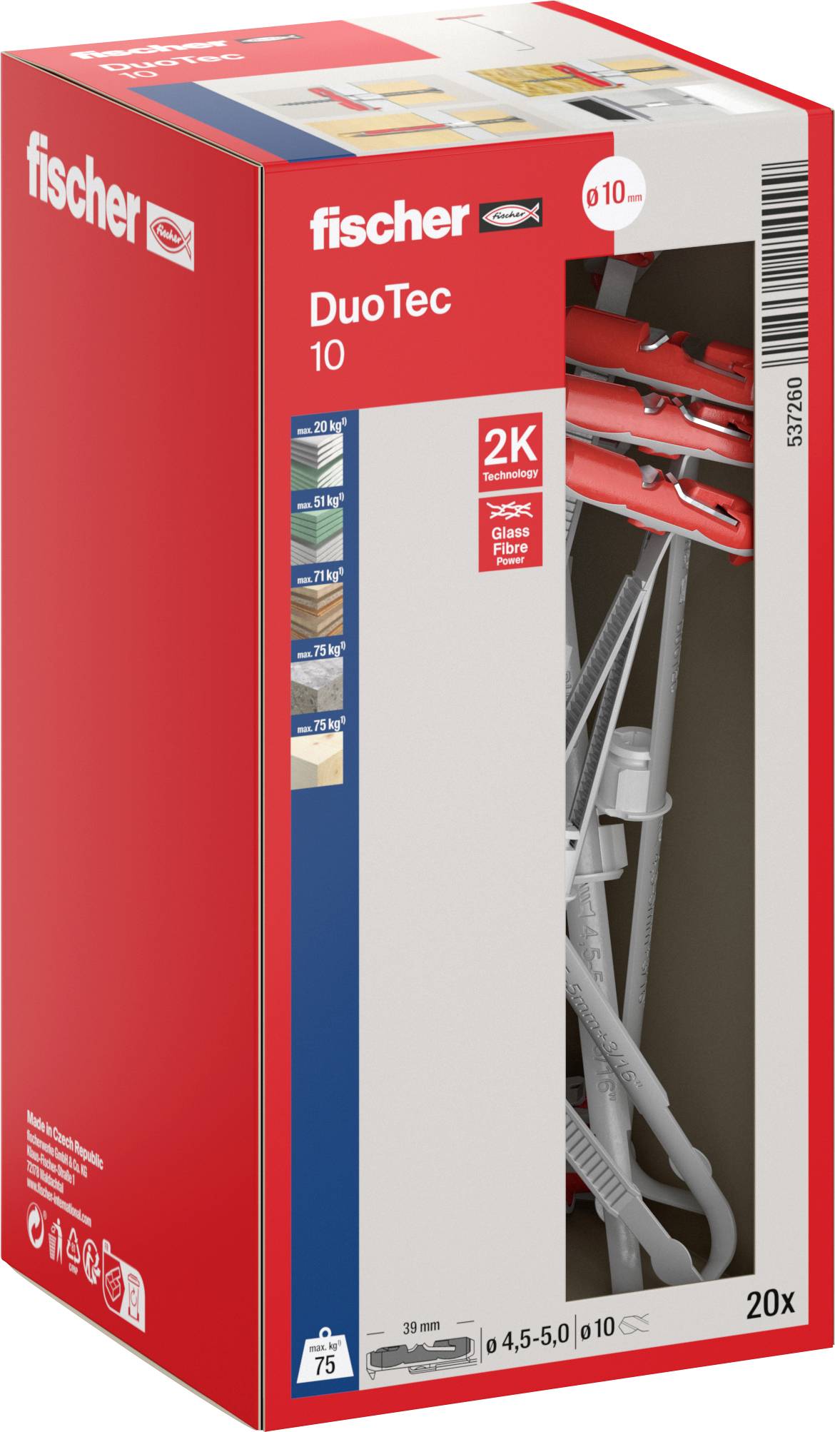 Fischer 537260 Kotwa przechylna 50 mm 10 mm 20 szt. - obrazek 1