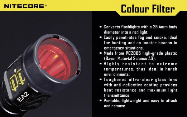 NiteCore NITNFR25 Filtr barw EC1, EC2, EA1, EA2, MT2C, P12, SRT3, SRT5 i latarki o Ø 25 mm czerwony