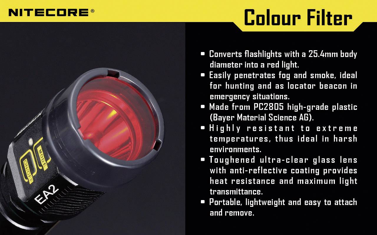 NiteCore NITNFG25 Filtr barw EC1, EC2, EA1, EA2, MT2C, P12, SRT3, SRT5 i latarki o Ø 25 mm zielony - obrazek 1