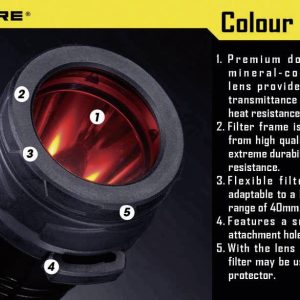 NiteCore NITNFR40 Filtr barw MH25, EA4, P25, P16, P15, SRT7, CR6, CG6, CB6, CI6, CU6 i latarki o Ø 39 – 42 mm czerwony
