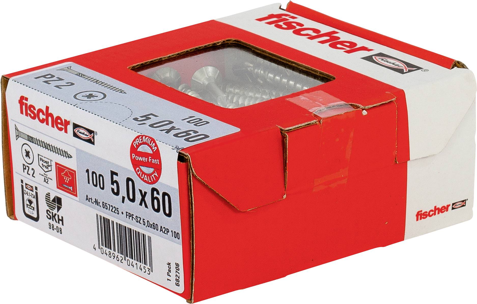 Fischer 657225 Wkręt o łbie stożkowym płaskim 5 mm 60 mm Krzyżakowy PZ cynkowany galwanicznie 100 szt. - obrazek 1