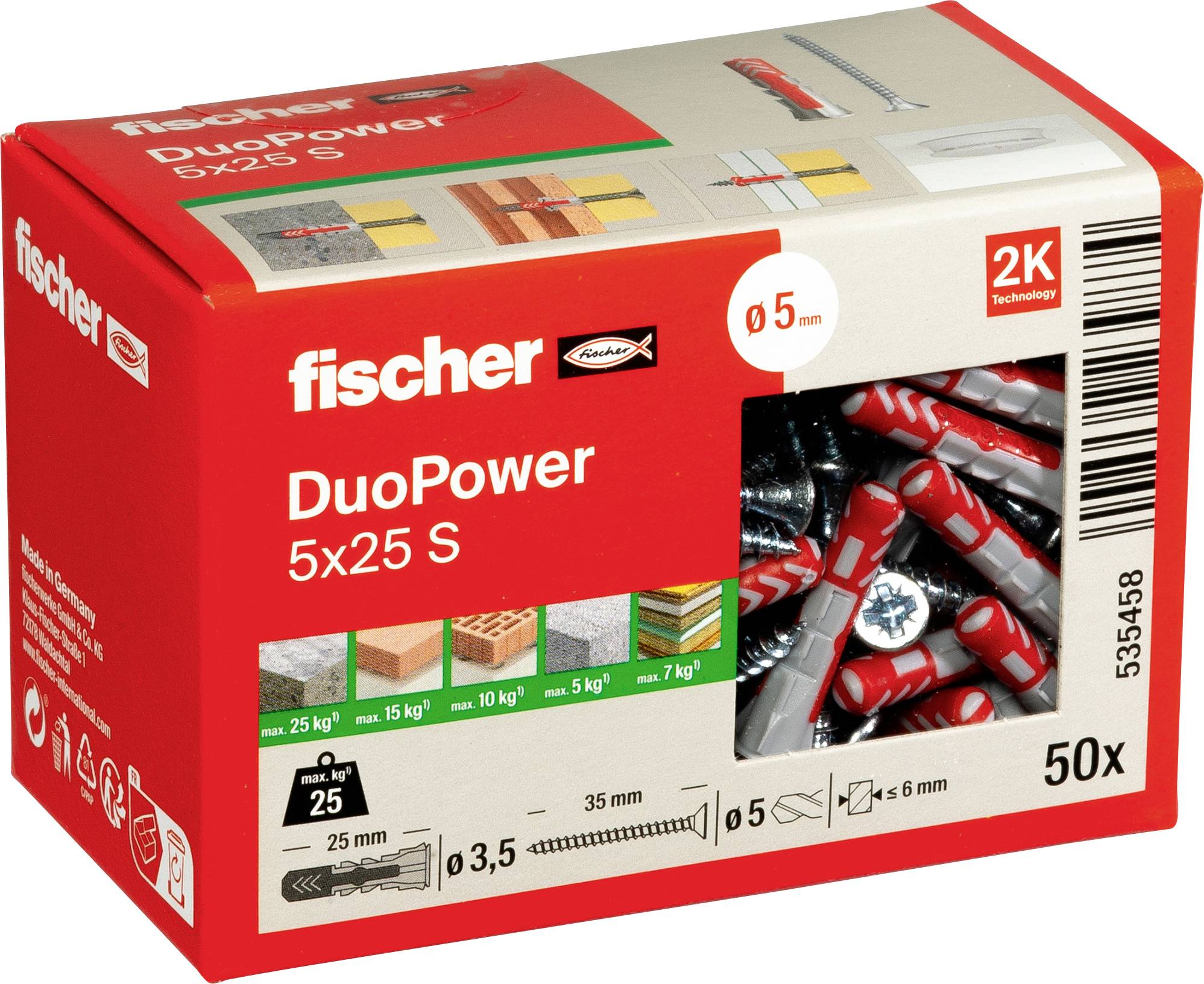 Fischer 535458 DUOPOWER 5x25 S LD Kołek 2-komponentowy 25 mm 5 mm 50 szt. - obrazek 1