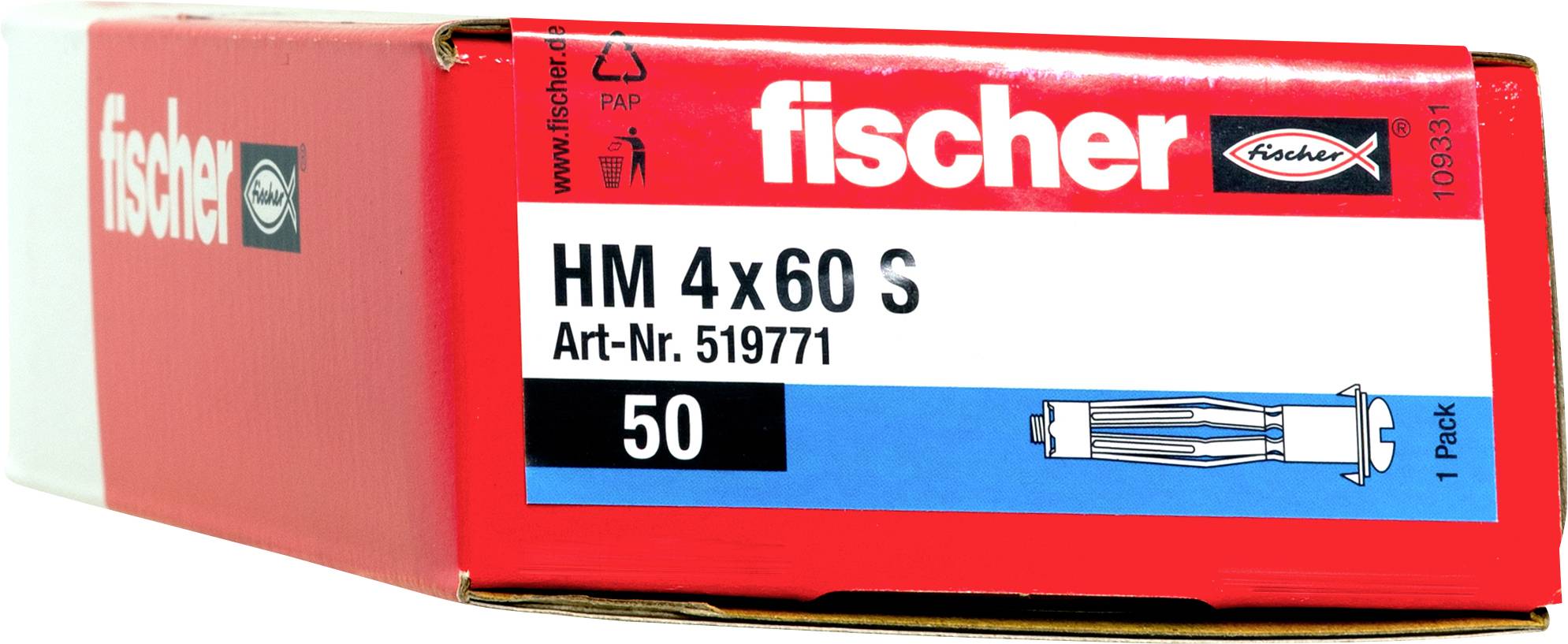 Fischer 519771 HM 4 x 60 S Kotwa do pustaków ściennych 60 mm 4 mm 50 szt. - obrazek 1