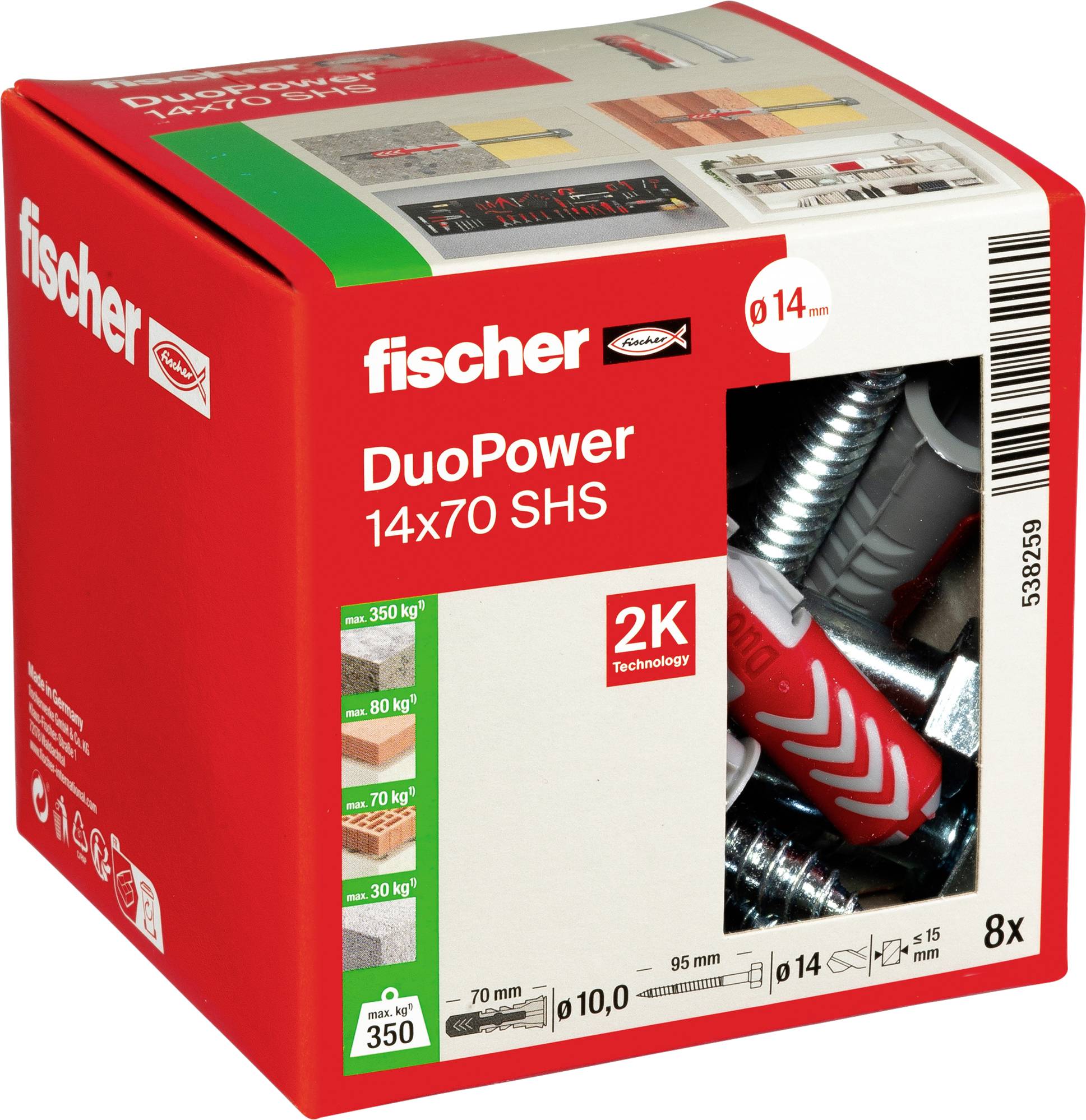 Fischer 538259 DUOPOWER 14x70 S LD Kołek 2-komponentowy 70 mm 14 mm 10 szt. - obrazek 1