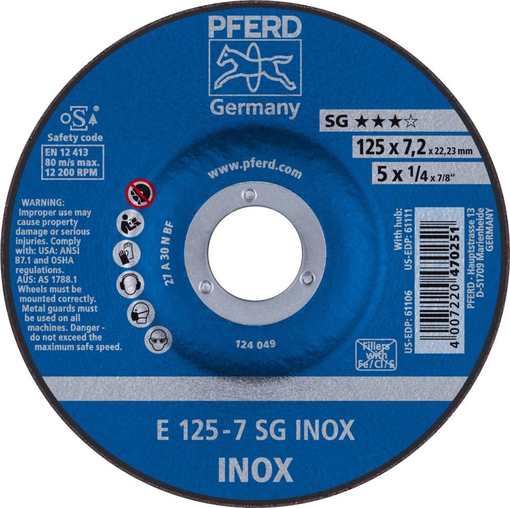 PFERD TOOLS 62212623 Sg Inox Tarcza tnąca wygięta Średnica 125 mm Średnica otworu 22.23 mm 10 szt. - obrazek 1