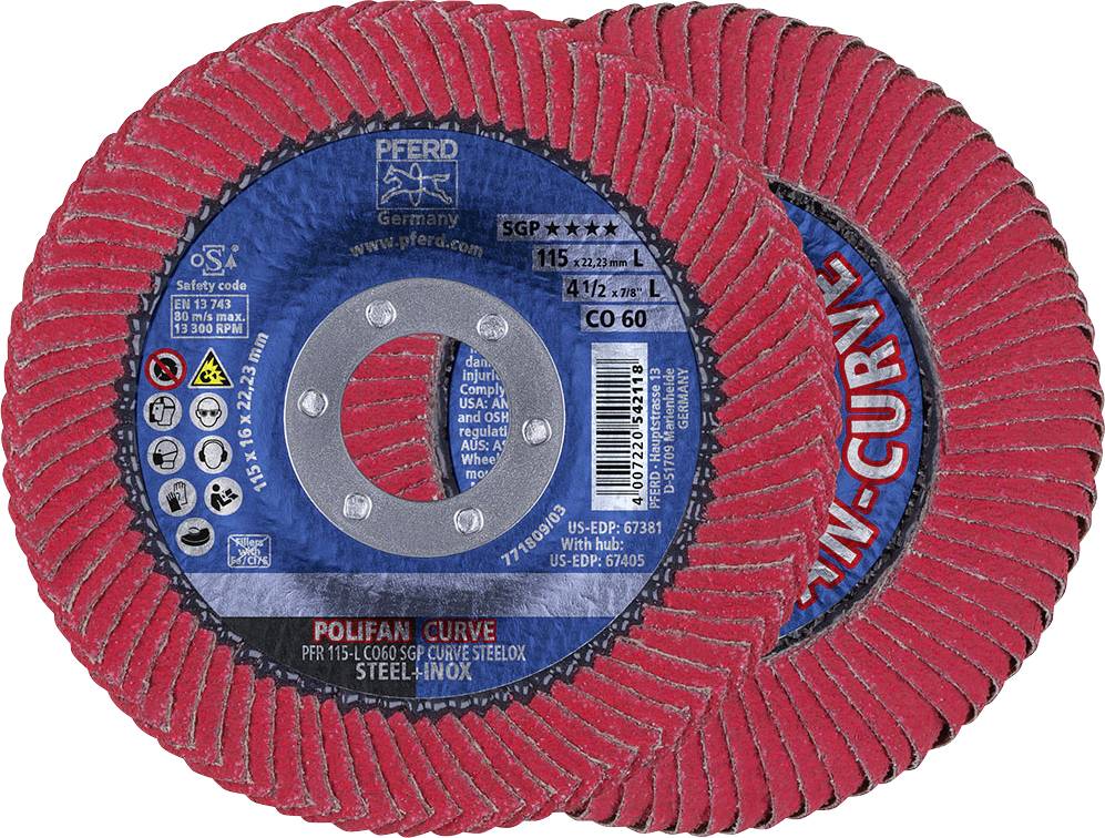 PFERD TOOLS 67689046 Co Sgp Curve Steelox Tarcza lamelkowa Średnica 115 mm Średnica otworu 22.23 mm Wielkość ziarna 60 1 - obrazek 1