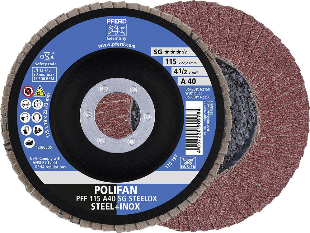 PFERD TOOLS 67604115 A Sg Steelox Tarcza lamelkowa Średnica 115 mm Średnica otworu 22.23 mm Wielkość ziarna 40 10 szt. - obrazek 1