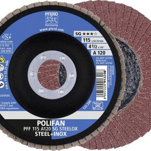 PFERD TOOLS 67612115 A Sg Steelox Tarcza lamelkowa Średnica 115 mm Średnica otworu 22.23 mm Wielkość ziarna 120 10 szt.