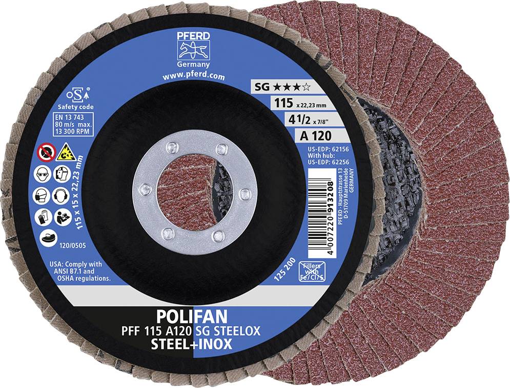 PFERD TOOLS 67612115 A Sg Steelox Tarcza lamelkowa Średnica 115 mm Średnica otworu 22.23 mm Wielkość ziarna 120 10 szt. - obrazek 1