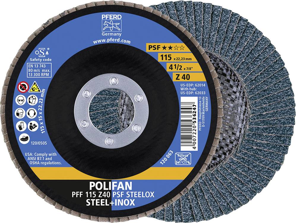 PFERD TOOLS 67664115 Z Psf Steelox Tarcza lamelkowa Średnica 115 mm Średnica otworu 22.23 mm Wielkość ziarna 40 10 szt. - obrazek 1