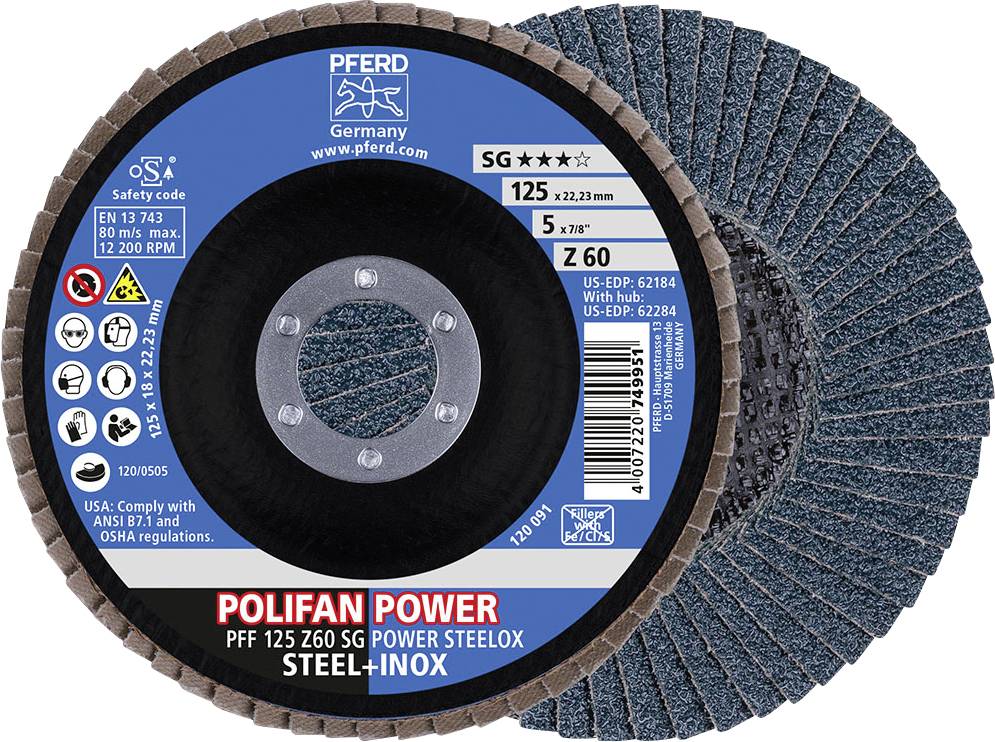 PFERD TOOLS 67686125 Z Sg Power Steelox Tarcza lamelkowa Średnica 125 mm Średnica otworu 22.23 mm Wielkość ziarna 60 10 - obrazek 1