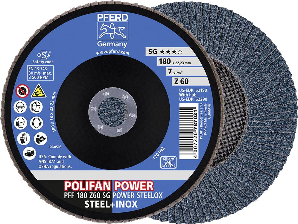 PFERD TOOLS 67686185 Z Sg Power Steelox Tarcza lamelkowa Średnica 180 mm Średnica otworu 22.23 mm Wielkość ziarna 60 10 - obrazek 1