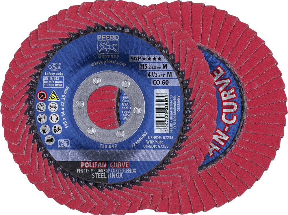 PFERD TOOLS 67689036 Co Sgp Curve Steelox Tarcza lamelkowa Średnica 115 mm Średnica otworu 22.23 mm Wielkość ziarna 60 1 - obrazek 1