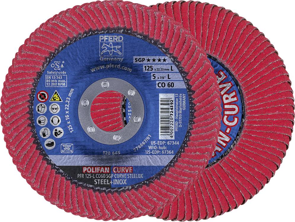 PFERD TOOLS 67689066 Co Sgp Curve Steelox Tarcza lamelkowa Średnica 125 mm Średnica otworu 22.23 mm Wielkość ziarna 60 1 - obrazek 1