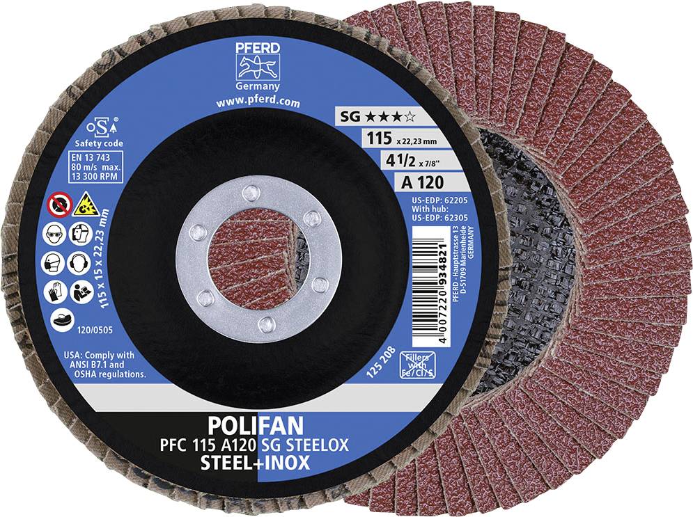 PFERD TOOLS 67749115 A Psf Steelox Tarcza lamelkowa Średnica 115 mm Średnica otworu 22.23 mm Wielkość ziarna 120 10 szt. - obrazek 1