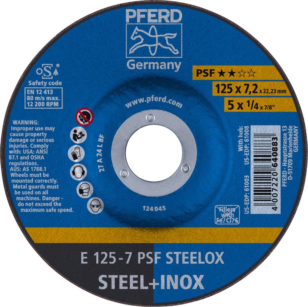 PFERD TOOLS 62012640 Psf Steelox Tarcza tnąca wygięta Średnica 125 mm Średnica otworu 22.23 mm 10 szt. - obrazek 1