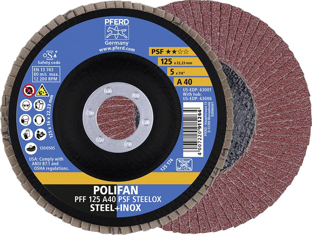 PFERD TOOLS 67644125 A Psf Steelox Tarcza lamelkowa Średnica 125 mm Średnica otworu 22.23 mm Wielkość ziarna 40 10 szt. - obrazek 1